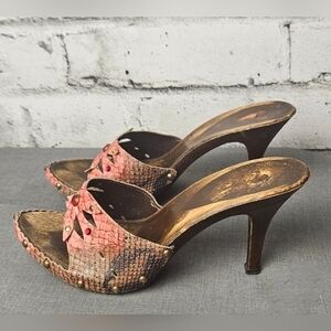 Vintage Boho Embellished Leather Mules | Size 7 / EU 38 | Y2K Artisanal